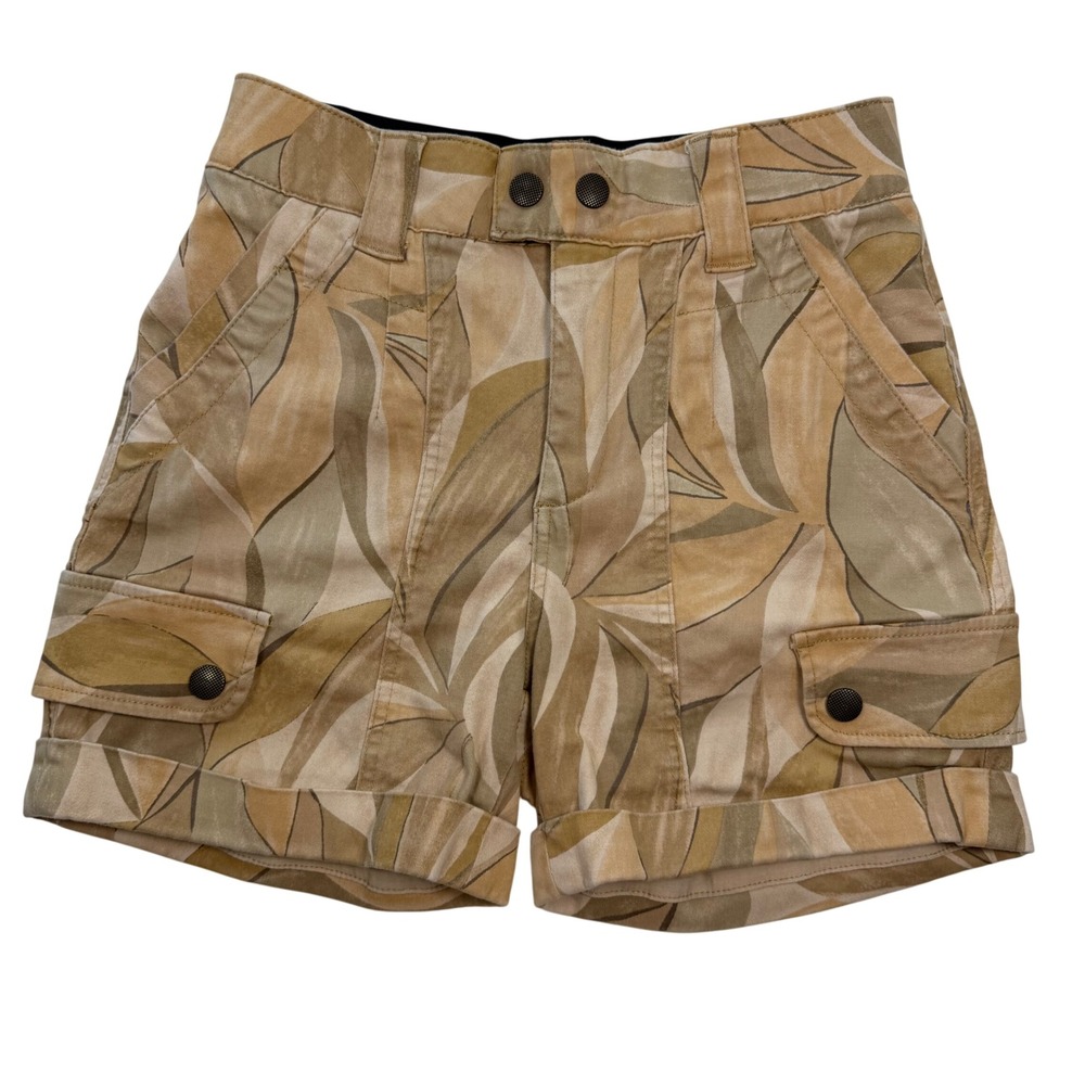Democracy Cotton Leaf Print Cargo Shorts Womens 2 Tan Utility Ab Technology